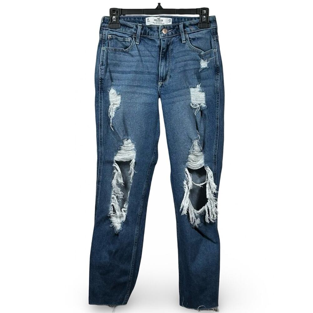 Hollister Curvy High Rise Mom Jean Size 3 Casual Distressed Ripped Stretch